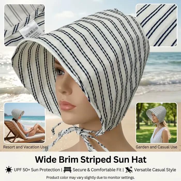 Chapeau de soleil à large bord rayé pour femmes protection UV léger et pliable pour les vacances plage voyages en plein air