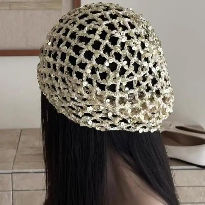 Nouveau paillettes creux pull chapeaux femmes été et automne voyage Photo atmosphère polyvalent décontracté Y2K bonnets