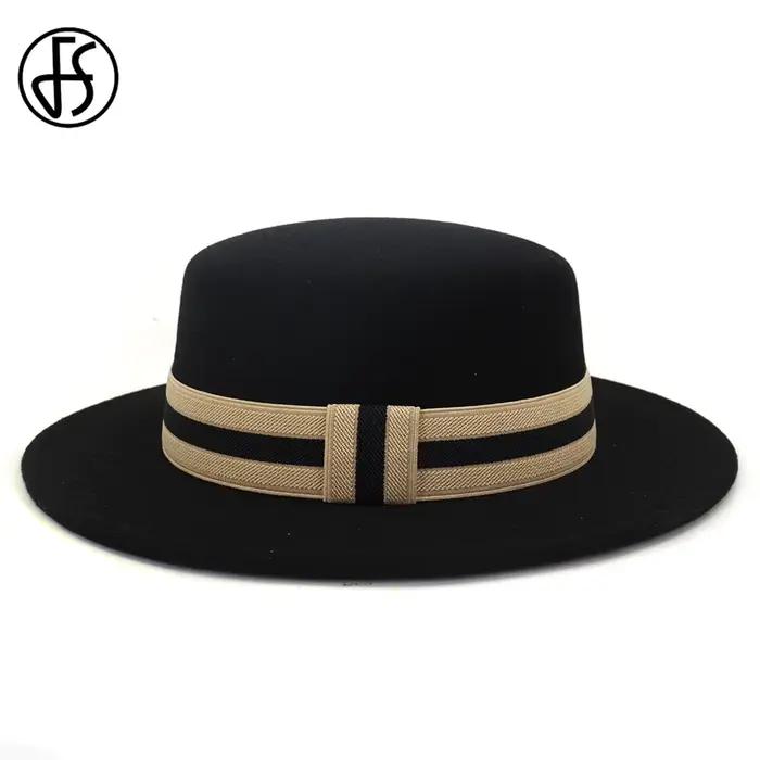 Chapeau fédora FS en feutre de laine unisexe avec ruban, large bord, style sport, pour hommes et femmes, adapté pour les fêtes Jazz, printemps et automne, offre cadeau pour occassions spéciales