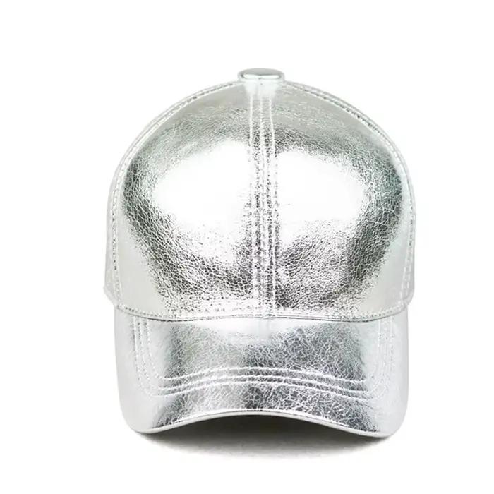 Chapeaux en cuir métallique pour hommes femmes brillant éclat fissure peau de mouton doré argent casquettes de Baseball mince Kanye Chic Rock Gorras Hombre