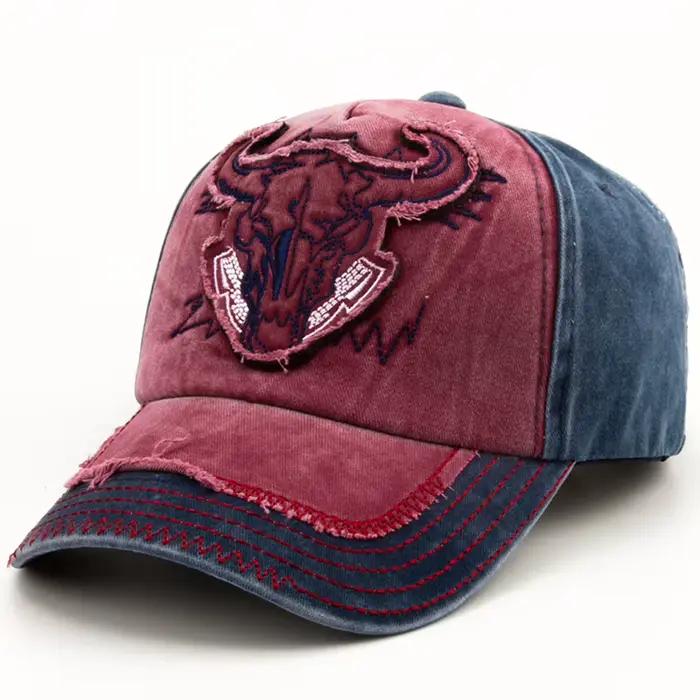 Casquette de baseball en coton CNTANG avec tête de taureau brodée, style vintage hip hop pour hommes et femmes, pour toutes les saisons et occasions décontractées
