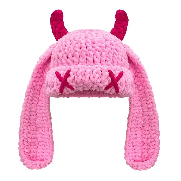 Chapeau tricoté en corne du diable crocheté à la main