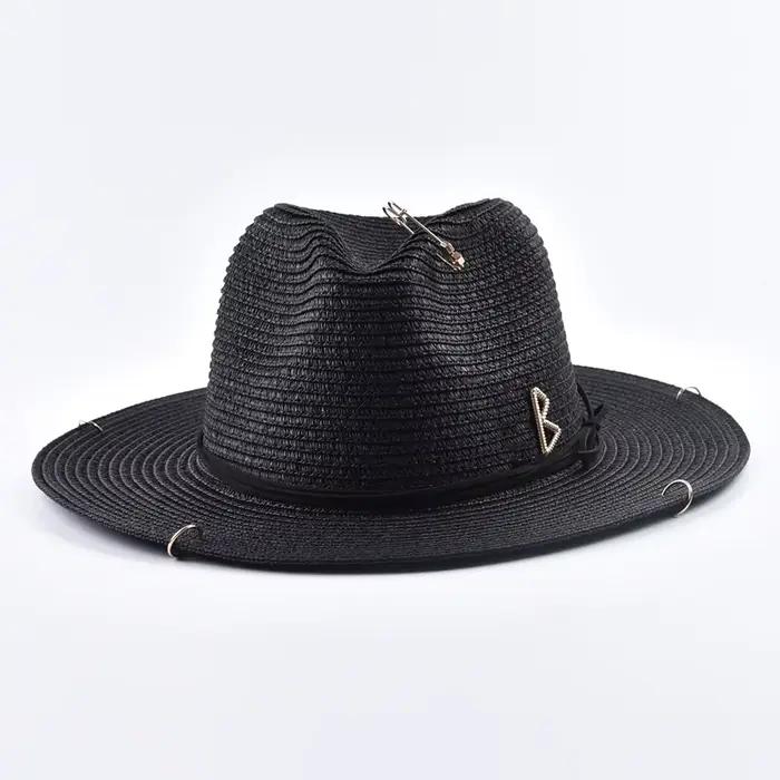 Chapeaux de paille RB avec lettres en métal à la mode pour femmes et hommes