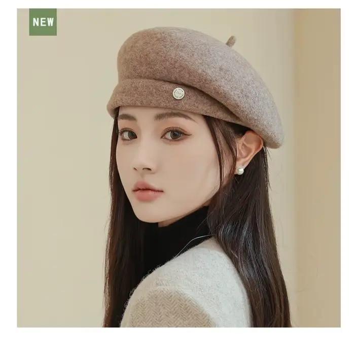 Béret chapeau femmes automne hiver lumière luxe laine mélange montrer visage petit peintre de mode chapeaux angleterre rétro bourgeon casquette