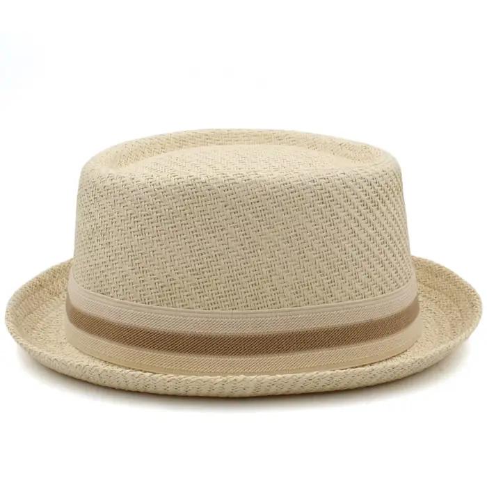 Men Women Classical Straw Pork Pie Hats Fedora Sunhats Trilby Caps Summer Boater Street Outdoor Travel Party Size US 7 1/4 UK L
