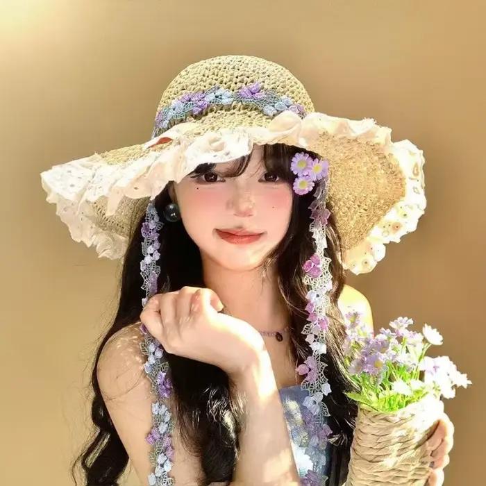 Chapeau de paille à large bord style français pour femme