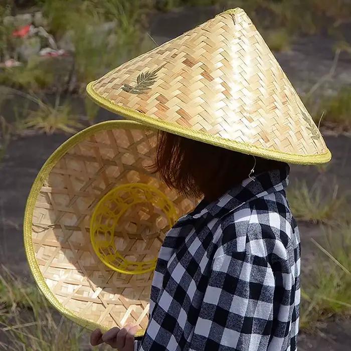 Chapeau de pêcheur chinois rétro en rotin de bambou