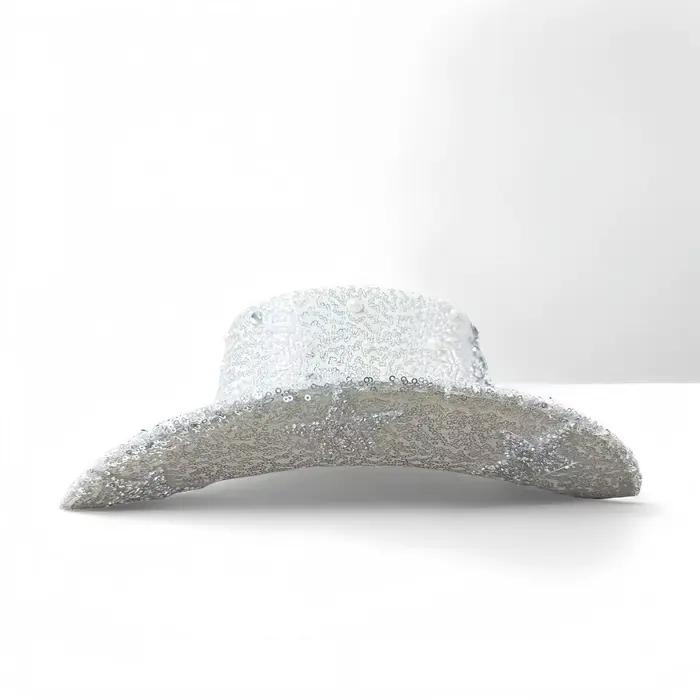 Argent Western Cowboy Chapeau Strass Homme - Vintage