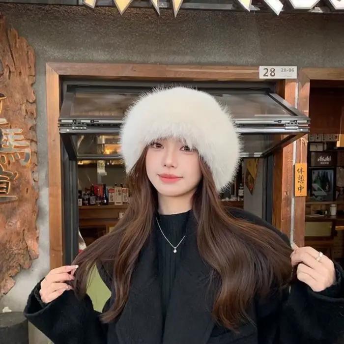 Chapeau seau en fourrure moelleuse pour femmes