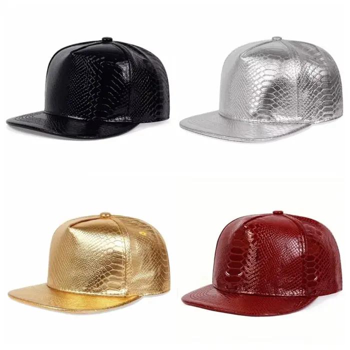 Casquette de baseball ajustable en cuir PU à visière plate