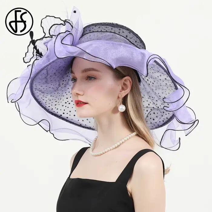 FS vert Kentucky Derby chapeau femmes Organza à pois visière casquette plume fleur mariage église Cocktail thé fête Sombrero 2025