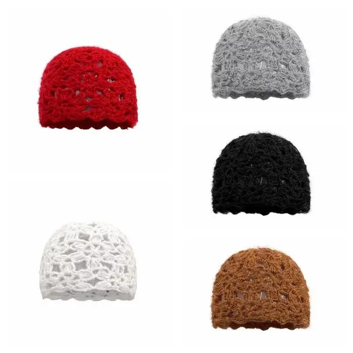 Chapeau décontracté en crochet tricoté à la main avec fleur pour femme style japonais multi-saisons voyage
