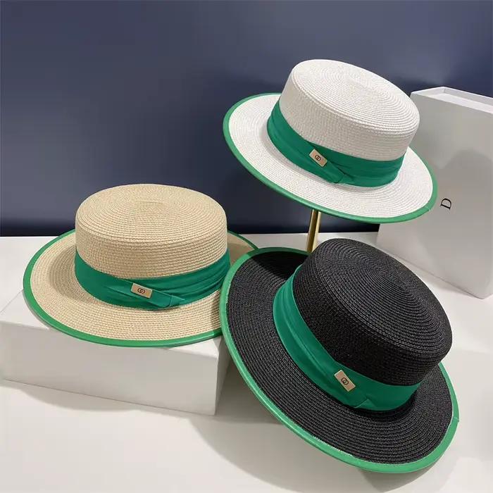 Chapeau de paille en cuir vert pour femme