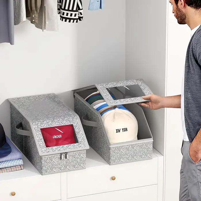 Boite de rangement pliable pour casquette de baseball boite de rangement pour chapeaux boites de rangement pour garde robe soutien gorge chaussettes organisateur de rangement pour jouets multifonctionnelle elegante et pratique