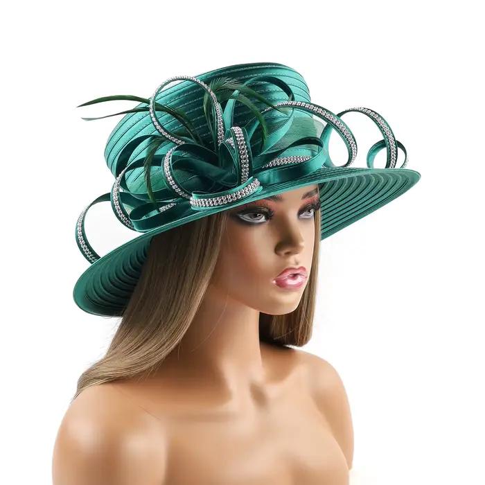 Chapeau de cocktail en satin vert élégant pour femmes