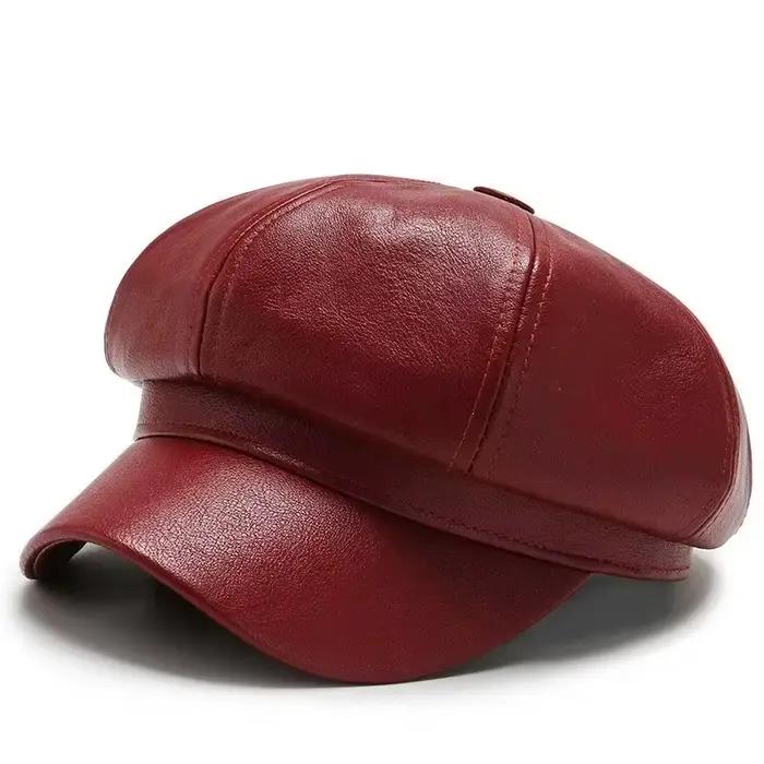 Chapeau octogonal rétro en PU pour femmes style britannique mignon mode polyvalente automne hiver occassions extérieures