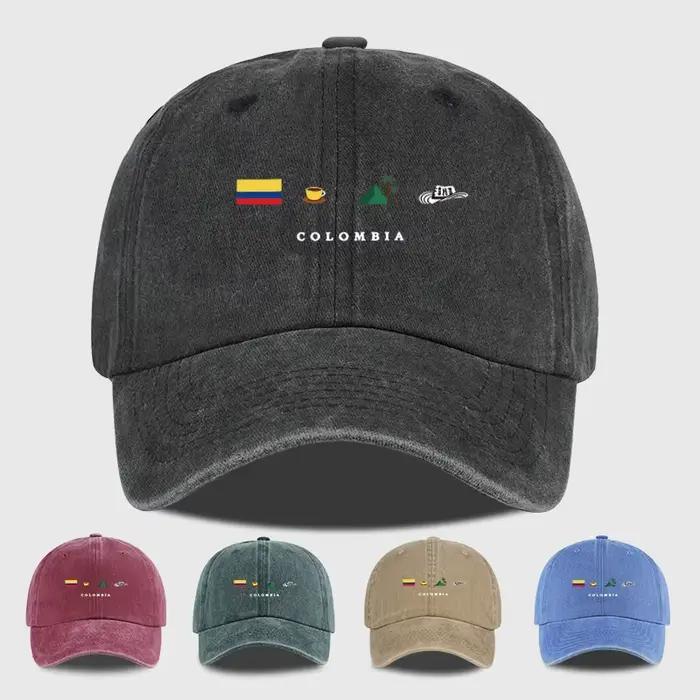Casquette de baseball délavée avec imprimé montagne et drapeau colombien – Chapeau de soleil léger et réglable pour les