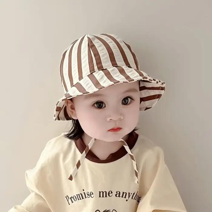 Chapeau de pêcheur pour bébé à double face à rayures