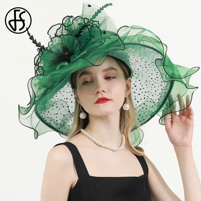 FS vert Kentucky Derby chapeau femmes Organza à pois visière casquette plume fleur mariage église Cocktail thé fête Sombrero 2025