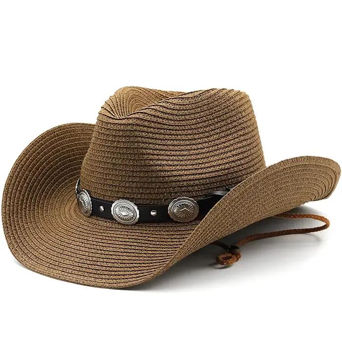 Chapeau de Cowboy occidental en paille pour hommes et femmes