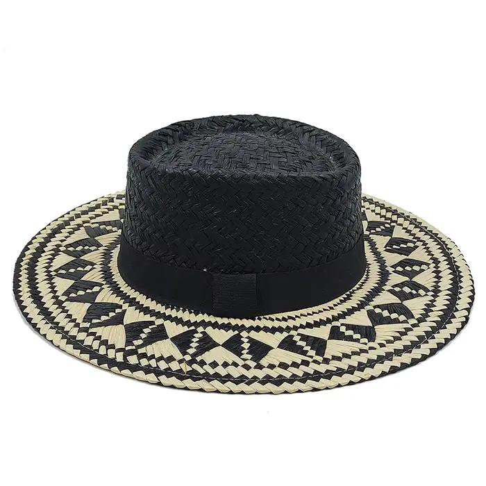 Chapeau de Paille Géométrique Rétro pour Femme