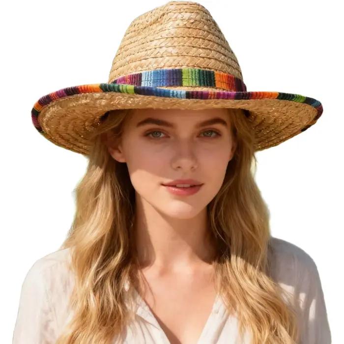 Chapeau de paille mexicain carnaval large Beige Fiesta Sombrero