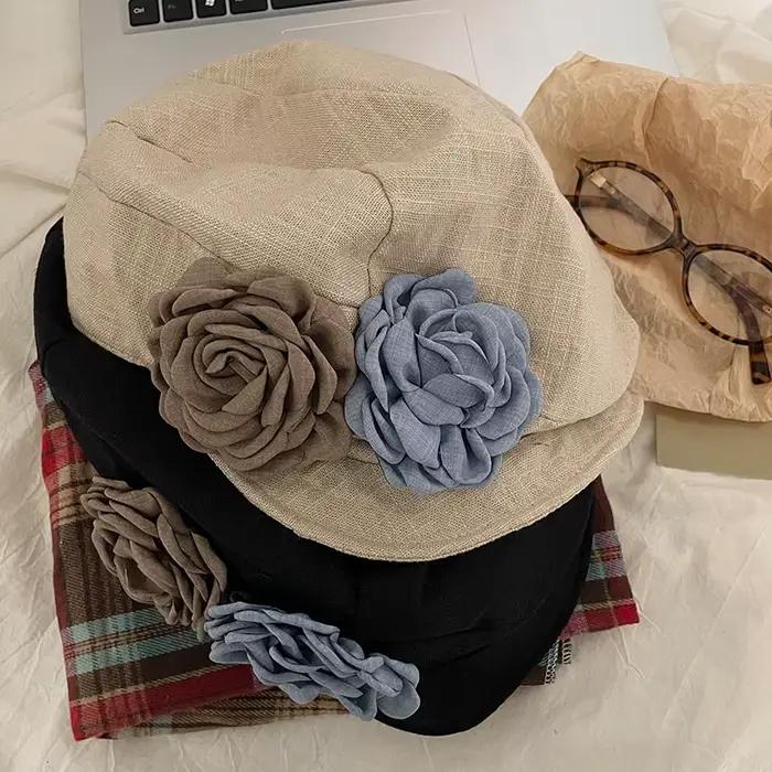 Béret plissé en lin pour femmes