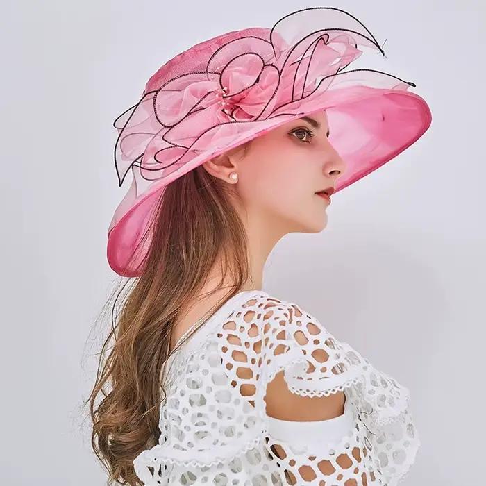 Chapeau vintage en organza à large bord pour femme