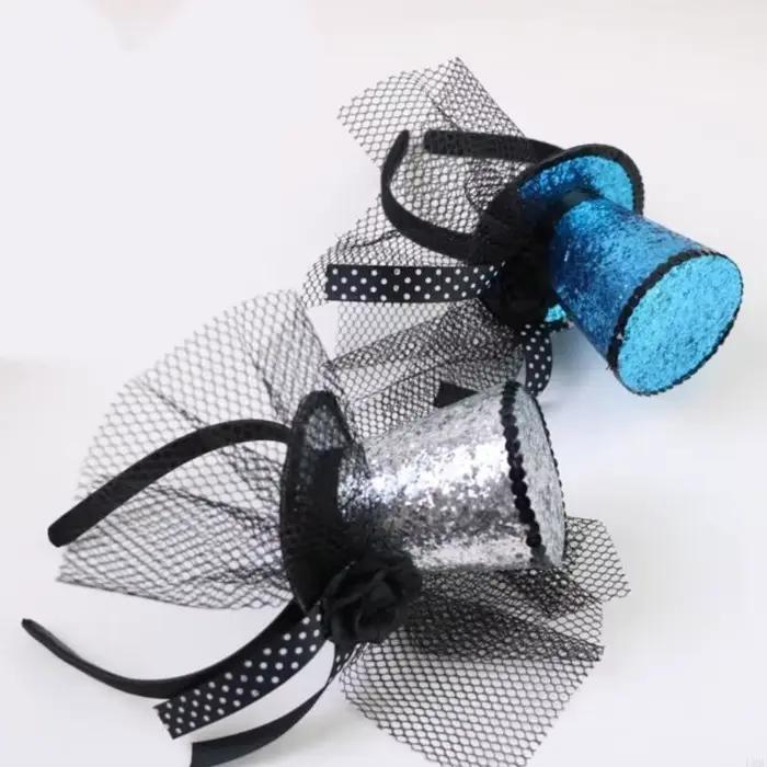 49mf voile haut chapeau fascinateurs Hair Hoop Tea Hat pour filles enfants vintage Pillbox Hat à thé