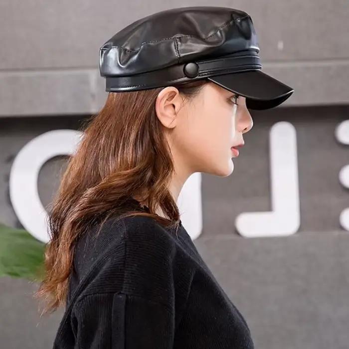 Casquettes militaires unisexes en cuir PU
