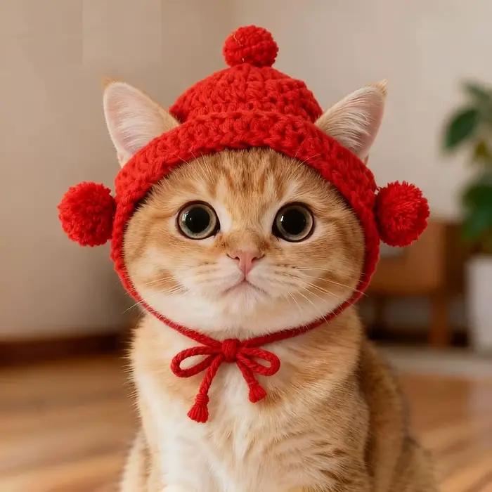 Nouveau chapeau de chat drôle raffiné élastique accessoires de séance Photo chiot chatons tricoté