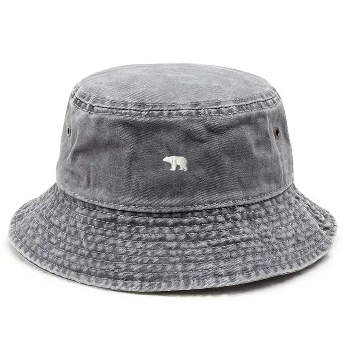 Casquette Bob en Coton Lavé Brodé Ours Polaire Personnalisable pour Hommes et Femmes – Protection Solaire Vintage Réglable pour Extérieur et Plage