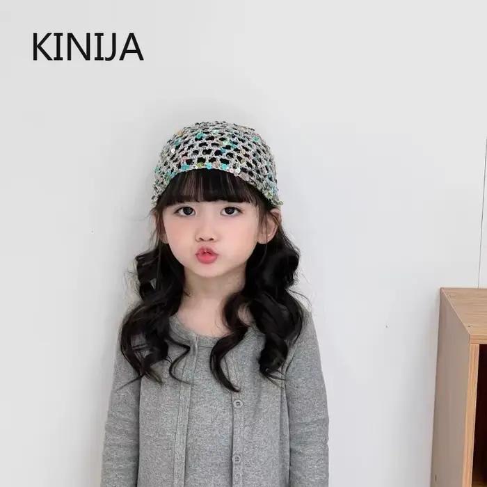 Bonnet tricoté ajouré à paillettes style Ins pour femme