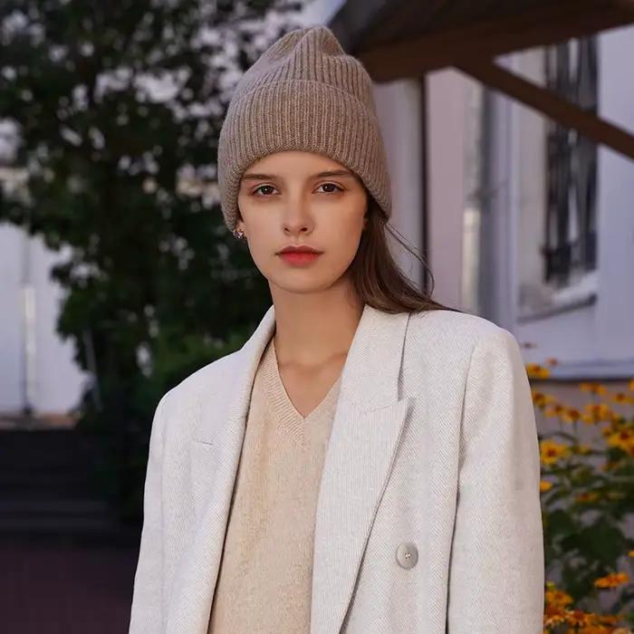 SHUCHAN 100% laine chapeaux pour femmes Skullies & bonnets garder au chaud solide hiver extérieur