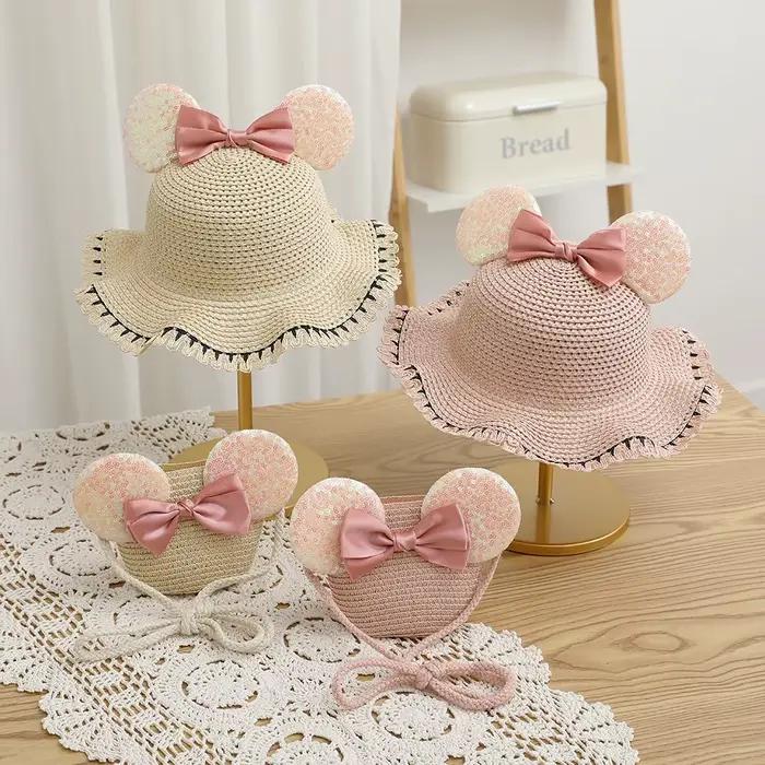 Ensemble chapeau et sac de paille pour filles