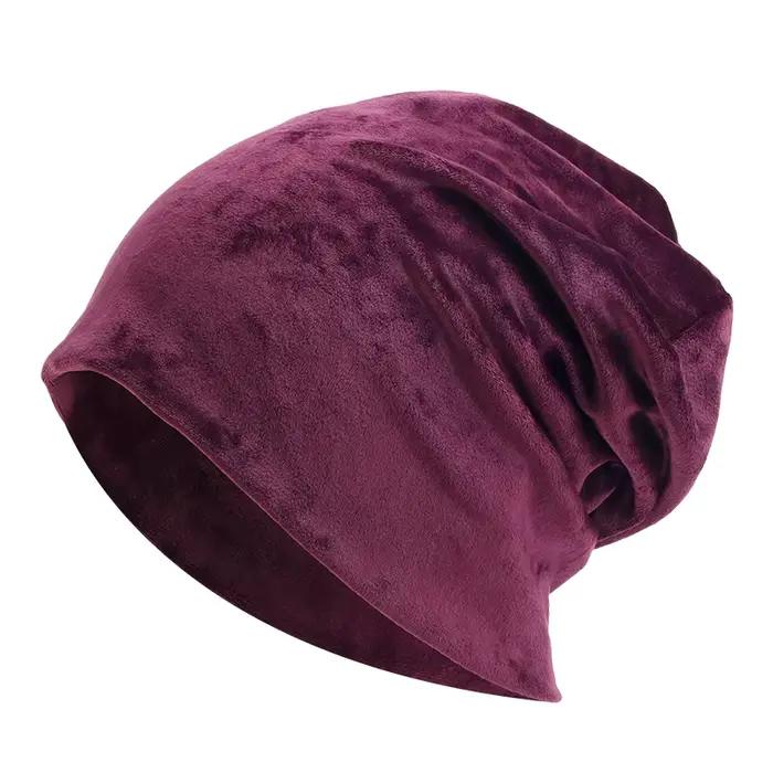 Mode velours Beanie Baggy chapeau automne hiver chaud Slouchy bonnets pour hommes femmes solide