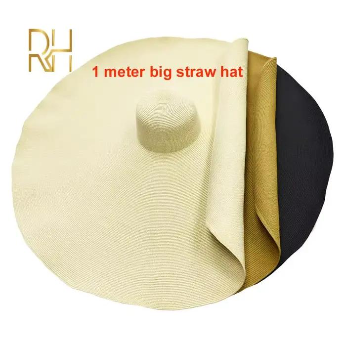 Chapeau de paille rond pliable pour femmes