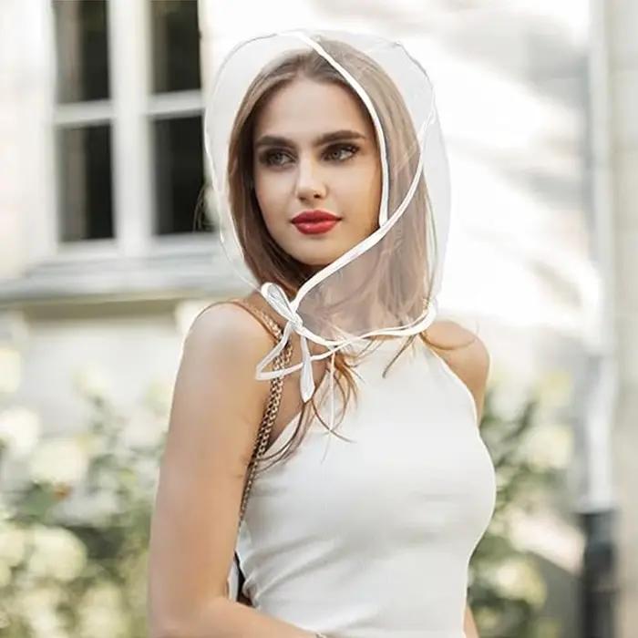 Chapeau de pluie transparent réutilisable pour femmes avec visière, protection contre les intempéries, ajustement universel, pour fêtes, révélation du sexe, shopping, jardinage, plage