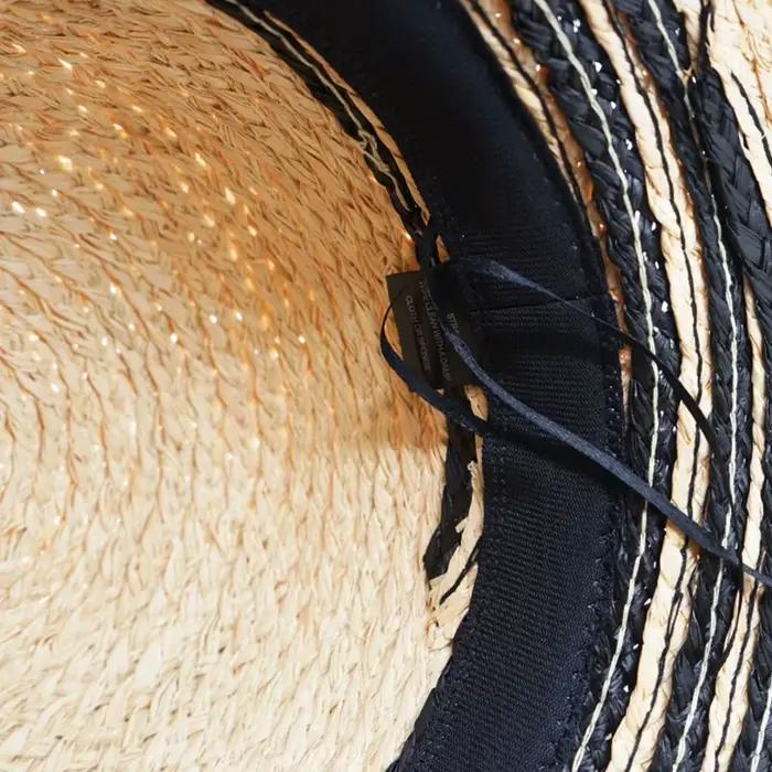 Everche-Chapeau de paille rayé noir pour femme