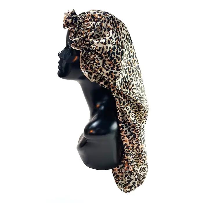 Bonnet soyeux Double couche imprimé léopard