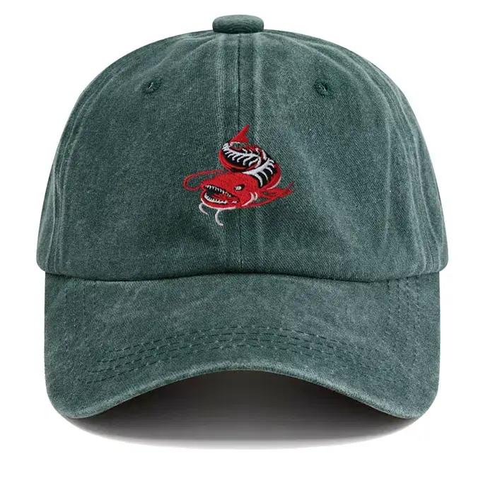 Casquette de baseball grise délavée unisexe motif brodé poisson pêcheur réglable pour la pêche et les sports décontractés