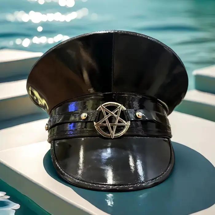 Casquettes militaires unisexes en cuir PU