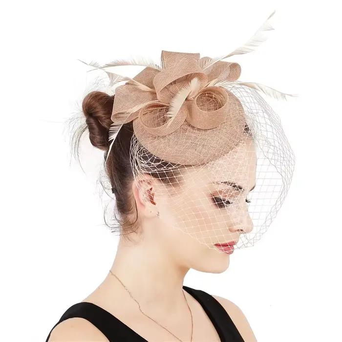 Chapeau de mariée en plumes roses pour mariage cocktail soirée chic occasion spéciale femmes elegant multicolore personnalisable