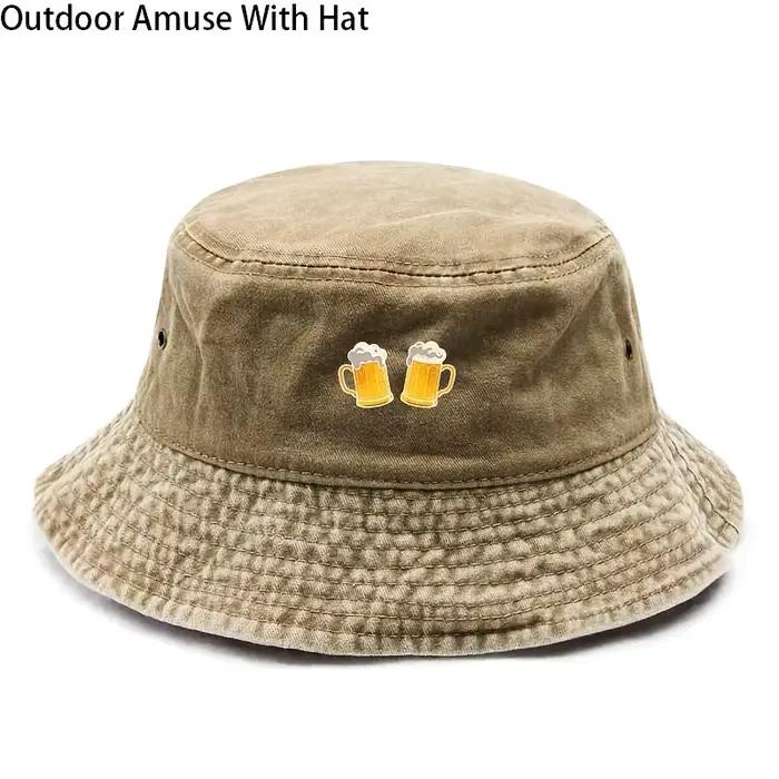 Chapeau de pêcheur élégant pour homme avec imprimé tasse de bière - Non extensible