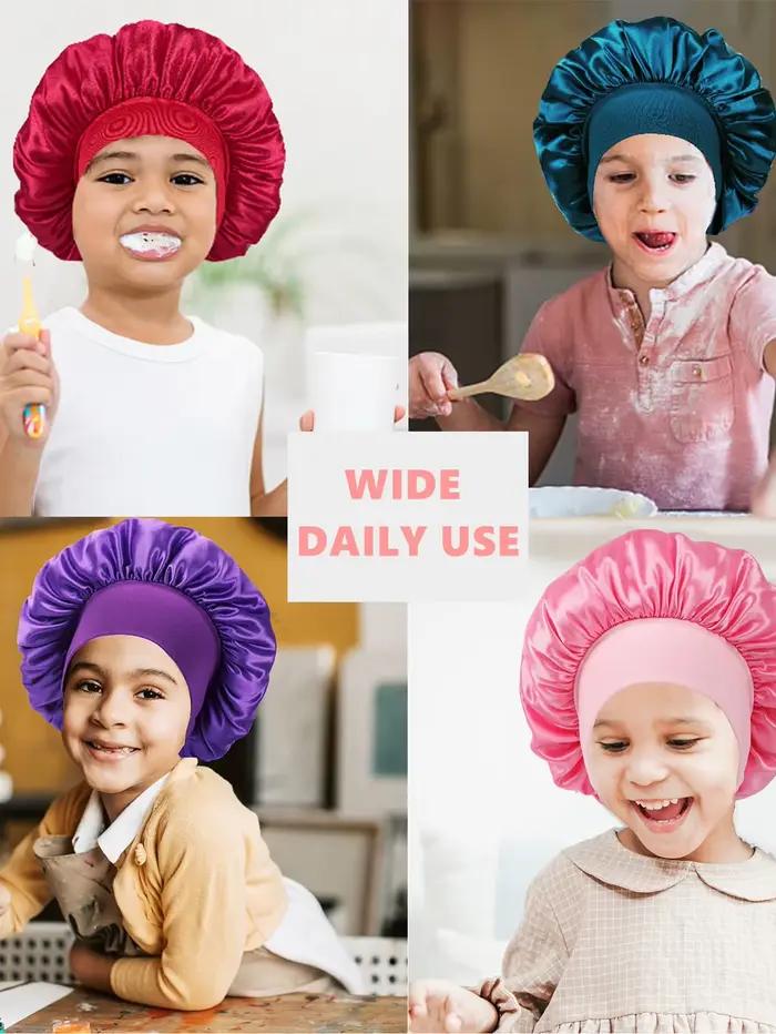 Bonnet en satin de polyester réglable pour enfants mignon avec ruban pour cheveux et couchage toutes saisons