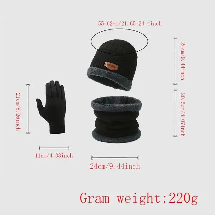 2 pièces ensembles hiver chaud velours hommes chapeau écharpe gants ensemble