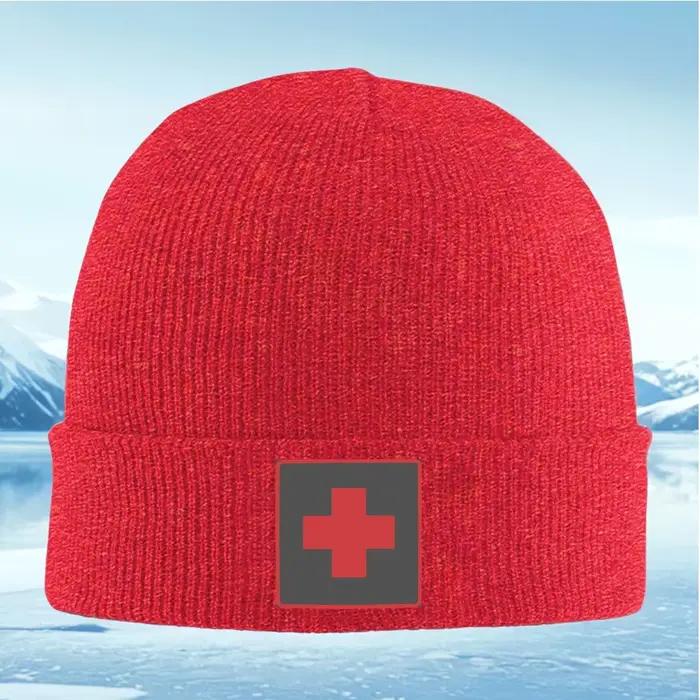Nouveau bonnet tricoté unisexe avec symbole médical croix rouge