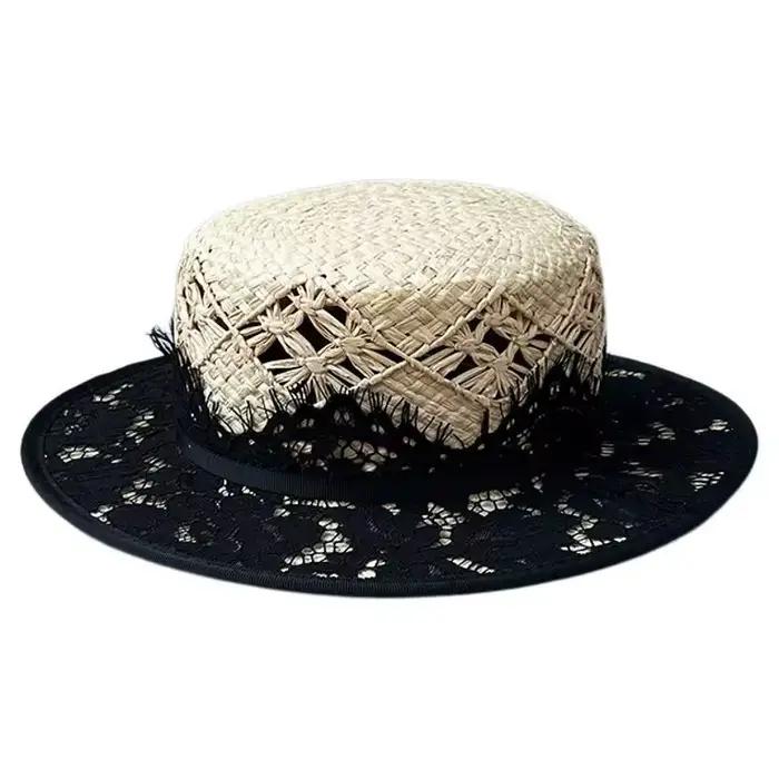 Chapeau plat en raphia tressé à la main pour femme