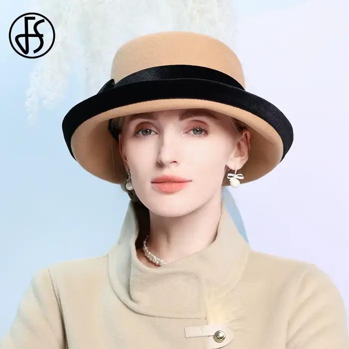 Chapeaux en feutre de laine camel pour femmes