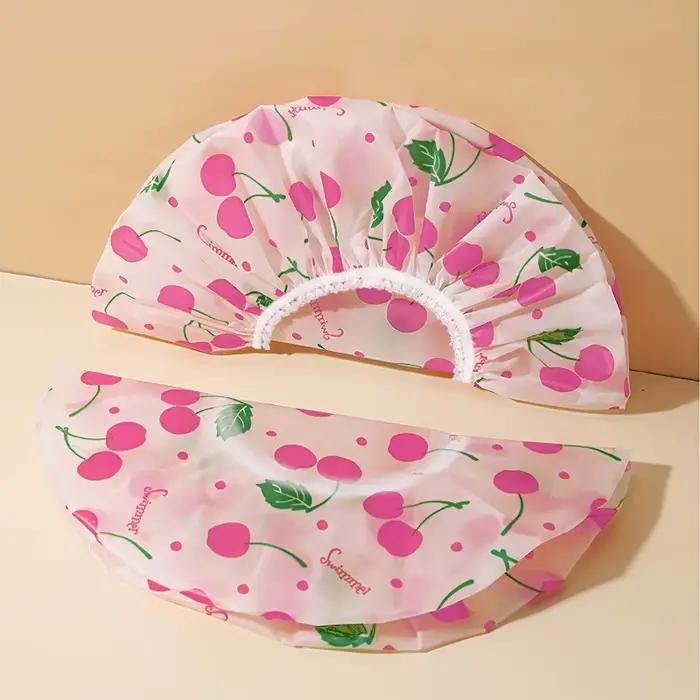 Bonnet de douche imprimé cerise/cœur